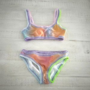 Platinum Swimwear Girls' Golden Hour Sporty Rainbow Embroidered Two Piece